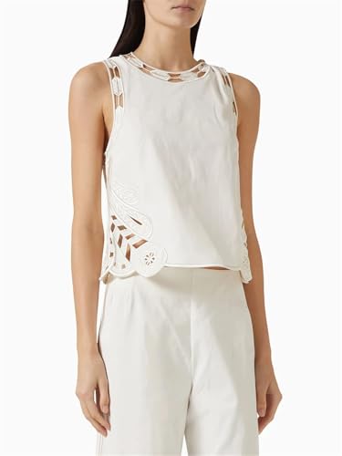 Conjunto de dos piezas para mujer, sin mangas, cuello redondo, pantalones de cintura alta, traje de playa de verano, blanco, M