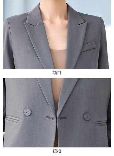 Conjunto de dos piezas para mujer, chaqueta corta y pantalones sueltos de manga larga para oficina, ropa de trabajo, Abrigo y pantalones grises, XXL