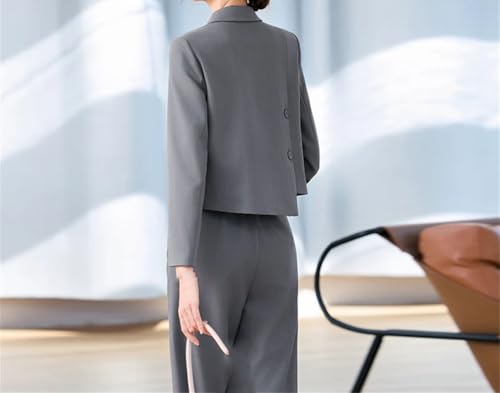 Conjunto de dos piezas para mujer, chaqueta corta y pantalones sueltos de manga larga para oficina, ropa de trabajo, Abrigo y pantalones grises, XXL