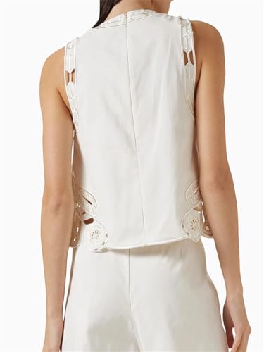 Conjunto de dos piezas para mujer, sin mangas, cuello redondo, pantalones de cintura alta, traje de playa de verano, blanco, M