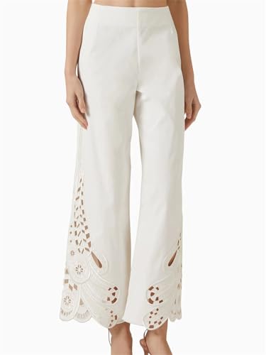 Conjunto de dos piezas para mujer, sin mangas, cuello redondo, pantalones de cintura alta, traje de playa de verano, blanco, M