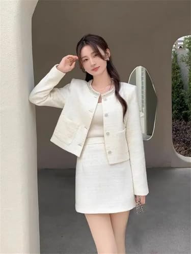 Conjunto de falda adelgazante para mujer, falda corta, conjunto de ropa de dos piezas, blanco, L