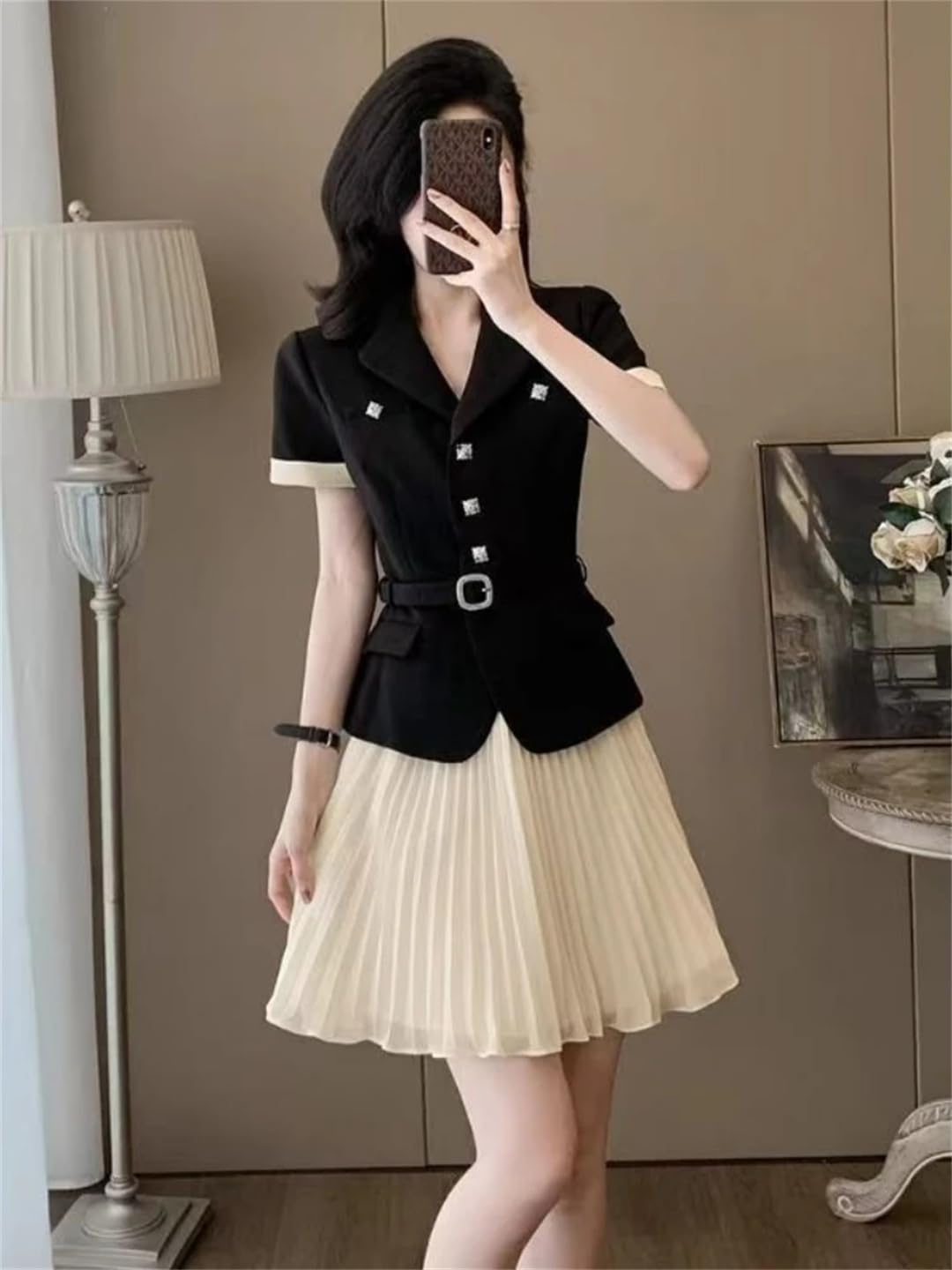 Conjunto de 2 piezas para mujer, ropa de verano con falda plisada, Juego de 2 piezas, XL