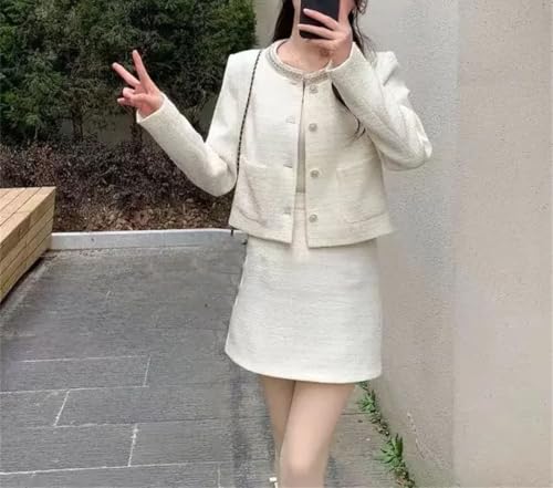 Conjunto de falda adelgazante para mujer, falda corta, conjunto de ropa de dos piezas, blanco, L