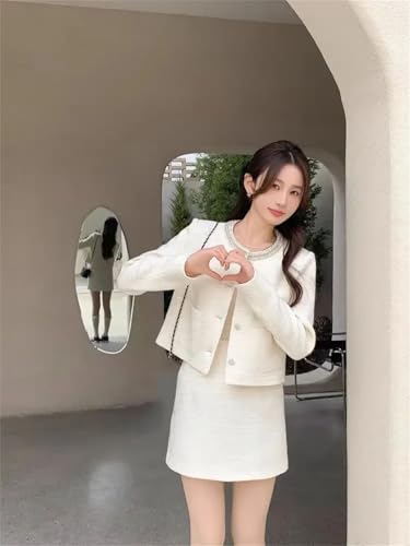 Conjunto de falda adelgazante para mujer, falda corta, conjunto de ropa de dos piezas, blanco, L