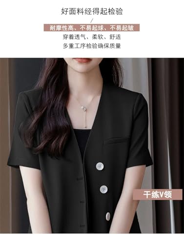 Conjunto de dos piezas para mujer, blazer de manga corta y pantalones cortos, elegante conjunto de 2 piezas para mujer, Negro, S
