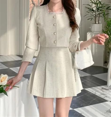 Conjunto pequeño de dos piezas fragante para mujer, chaqueta corta, abrigo + falda, conjuntos de 2 piezas, Pnnrk, M