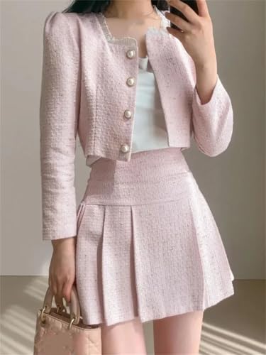 Conjunto pequeño de dos piezas fragante para mujer, chaqueta corta, abrigo + falda, conjuntos de 2 piezas, Pnnrk, M