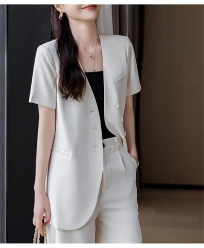 Conjunto de dos piezas para mujer, blazer de manga corta y pantalones cortos, elegante conjunto de 2 piezas para mujer, Negro, S