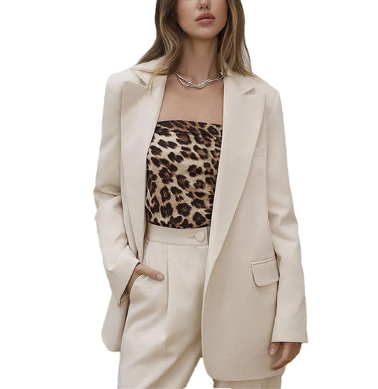 Traje de mujer de color sólido con solapa y muesca de un solo botonadura, 2 piezas, chaqueta profesional para oficina, Color De La Imagen, XXL