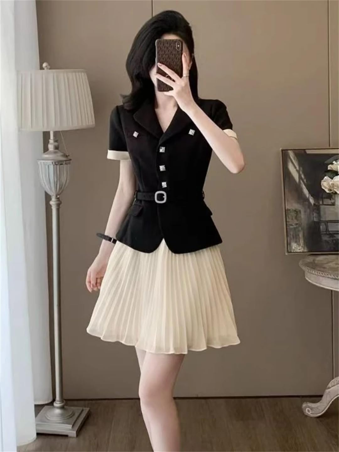 Conjunto de 2 piezas para mujer, ropa de verano con falda plisada, Juego de 2 piezas, XL