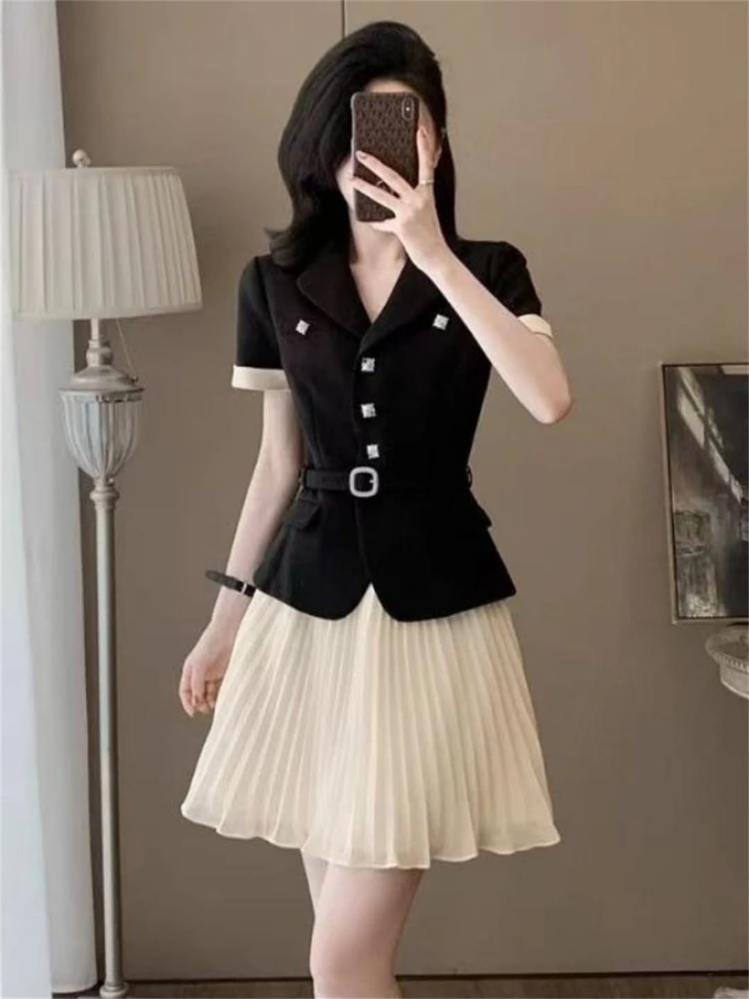 Conjunto de 2 piezas para mujer, ropa de verano con falda plisada, Juego de 2 piezas, XL