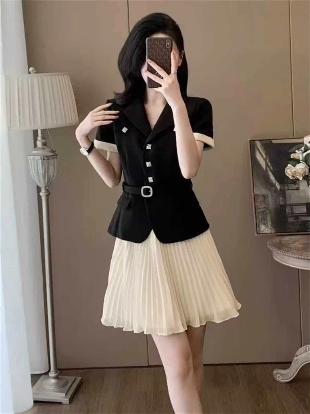 Conjunto de 2 piezas para mujer, ropa de verano con falda plisada, Juego de 2 piezas, XL