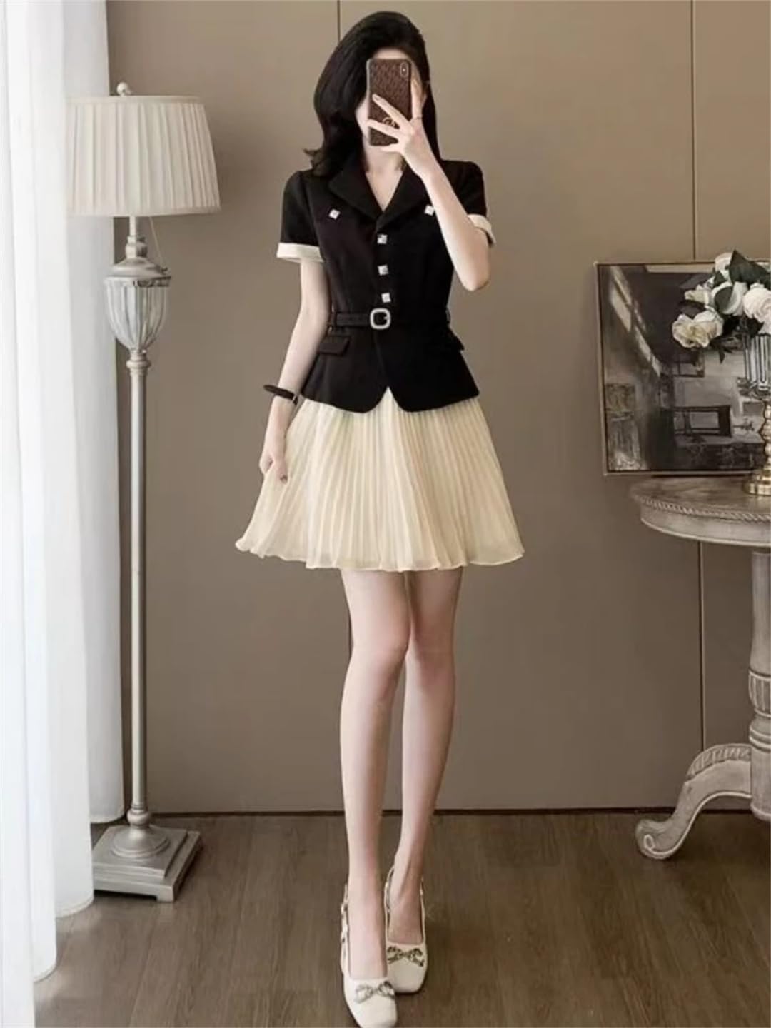 Conjunto de 2 piezas para mujer, ropa de verano con falda plisada, Juego de 2 piezas, XL